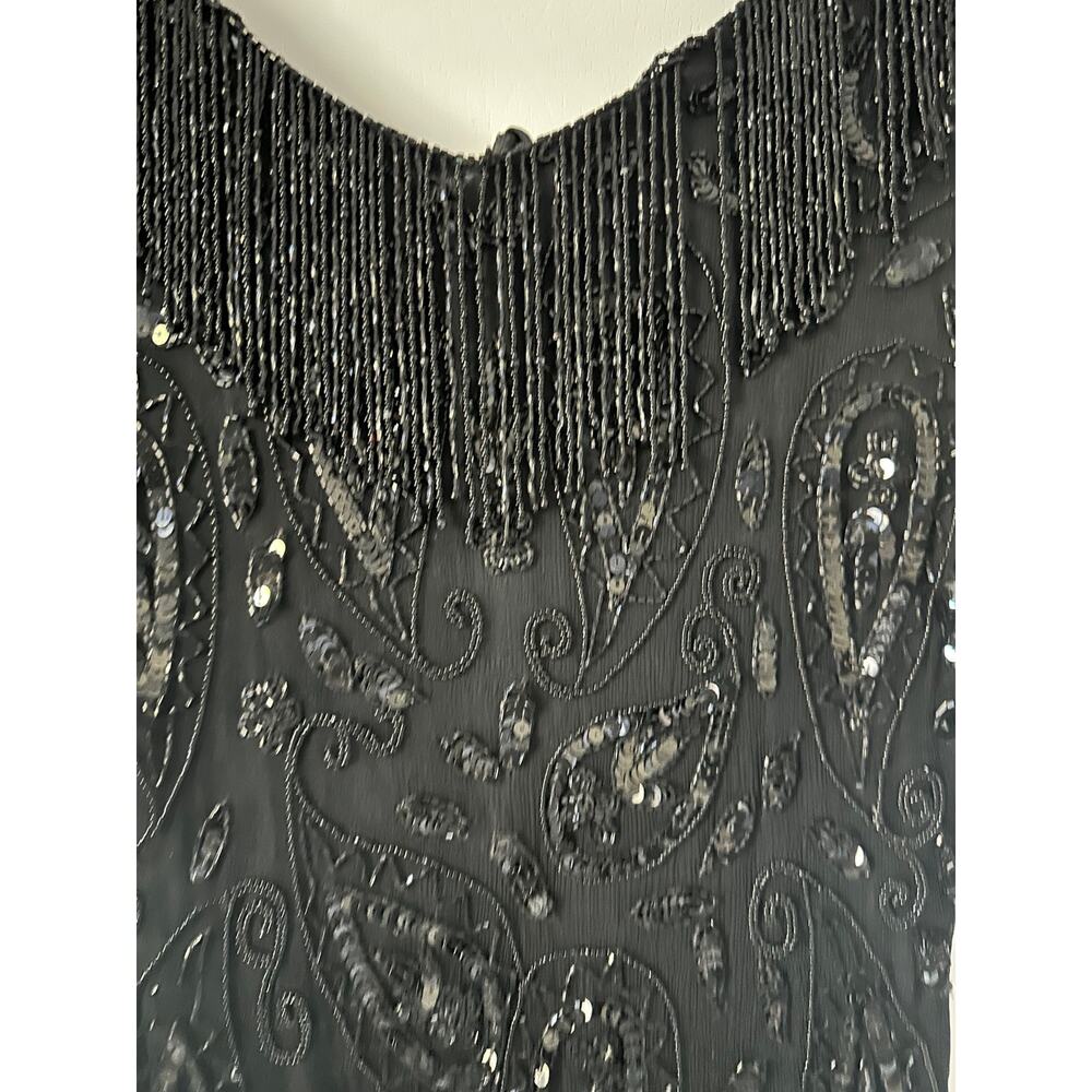 Vintage Tan Chho Black Beaded Flapper Dress size Small - FLAWS - Picture 3 of 15